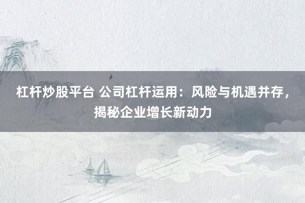 杠杆炒股平台 公司杠杆运用：风险与机遇并存，揭秘企业增长新动力