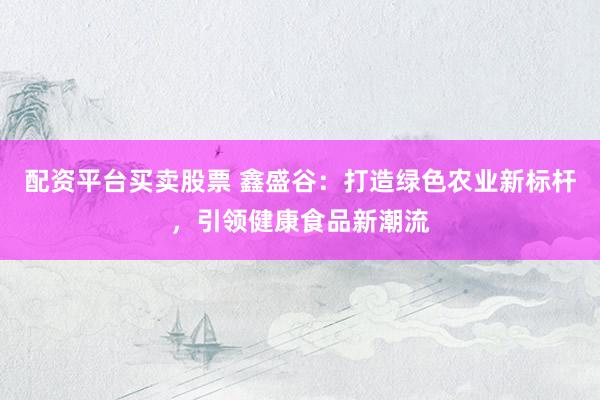 配资平台买卖股票 鑫盛谷：打造绿色农业新标杆，引领健康食品新潮流