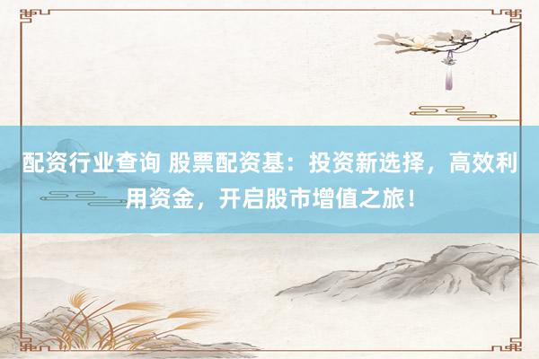 配资行业查询 股票配资基：投资新选择，高效利用资金，开启股市增值之旅！