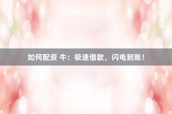 如何配资 牛：极速借款，闪电到账！