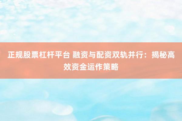 正规股票杠杆平台 融资与配资双轨并行：揭秘高效资金运作策略