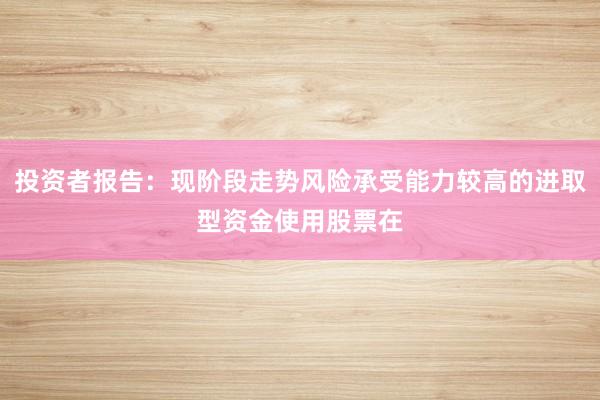投资者报告：现阶段走势风险承受能力较高的进取型资金使用股票在