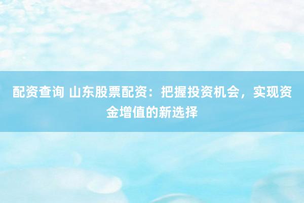 配资查询 山东股票配资:把握投资机会,实现资金增值的新选择