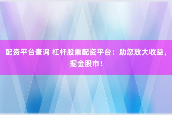 配资平台查询 杠杆股票配资平台：助您放大收益，掘金股市！